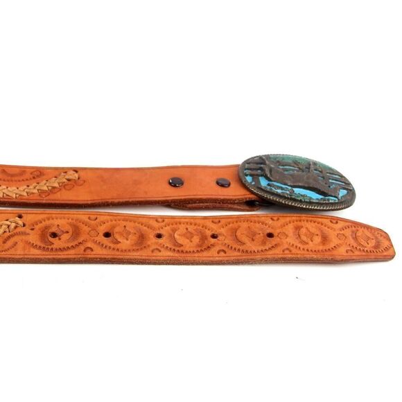 HANDCRAFTED TAN BROWN GENUINE LEATHER 1.5"Wd CASUAL DRESS MEN'S BELT Sz 42 (F63 - Picture 12 of 13